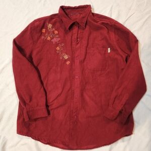 Blassport Burgundy Embroidered Button Up Shirt Large